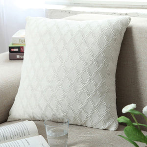 Diamond Knitted Cushion Cover White