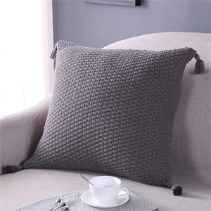 Tassel Knitted Cushion Cover Grey